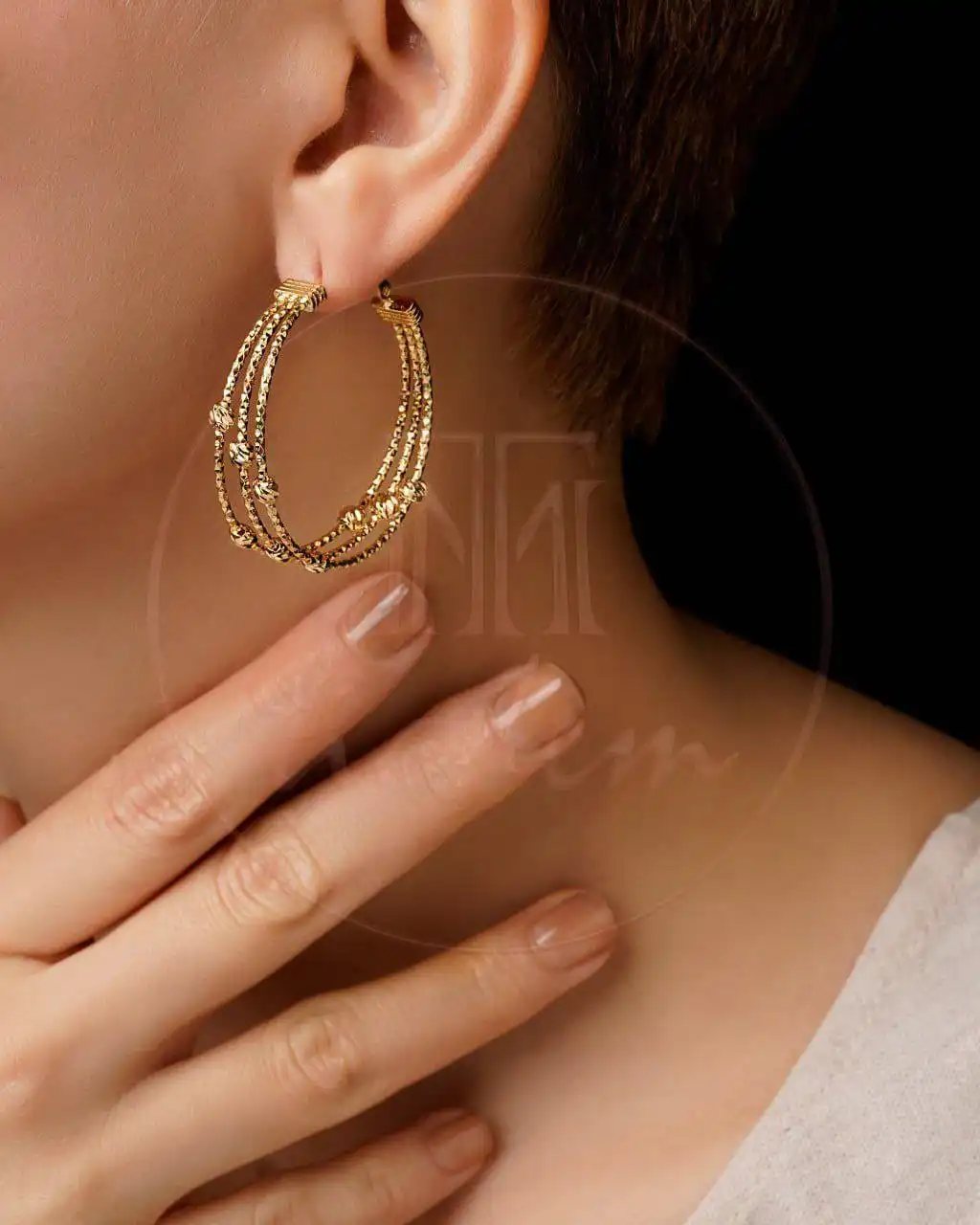خرید گوشواره حلقهای البرنادو زنانه | مدل چند ردیفه با آبکاری طلا