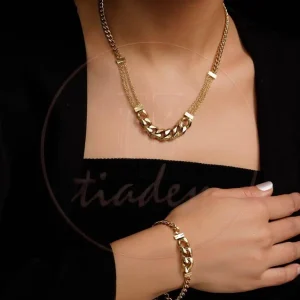 ست استیل کارتیه با طراحی خاص زنجیری (گردنبند و دستبند)