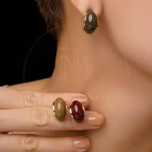 گوشواره مینیمال نگین اشکی طلایی | سه رنگ جذاب و طراحی شیک