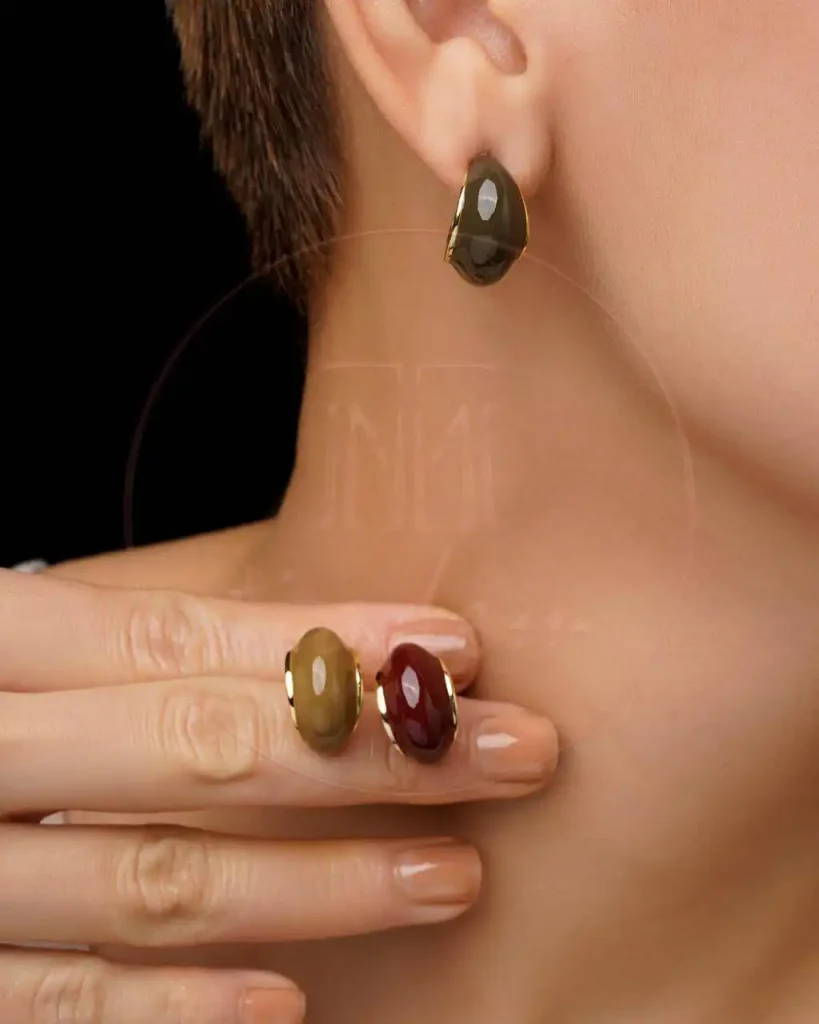 گوشواره مینیمال نگین اشکی طلایی | سه رنگ جذاب و طراحی شیک
