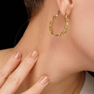 گوشواره حلقه‌ای طلایی با طراحی زنجیره‌ای | سبک، درخشان و خاص