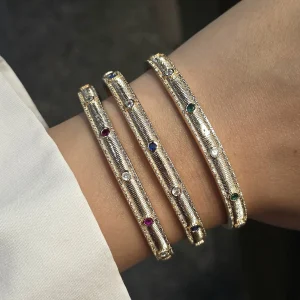 بنگل کاف طلایی نگین‌دار سبز