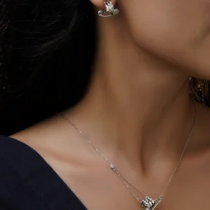 نیم ست زنانه آبکاری رادیوم طرح پین نگین دار
