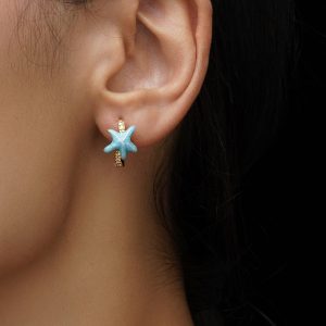 گوشواره حلقه ای ستاره دریایی آبی میناکاری