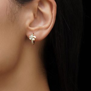 گوشواره حلقه ای گل آبی میناکاری
