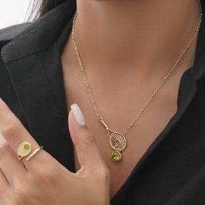 ست گردنبند و انگشتر طرح راکت تنیس نگین کوبیک زیرکونیا